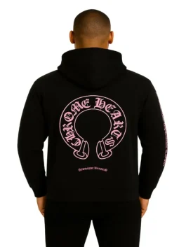 Unisex Exclusive Horseshoe Pink Printed Hoodie (Back)