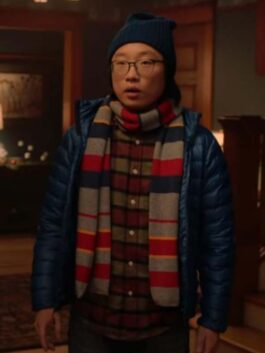 Jimmy O. Yang Love Hard 2021 Blue Puffer Jacket
