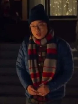 Jimmy O. Yang Love Hard 2021 Blue Puffer Jacket