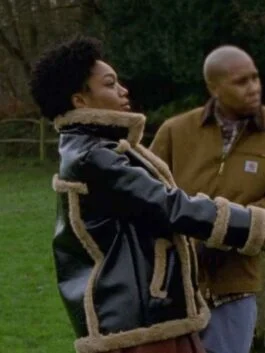 Master of None Denise Leather Jacket With Shearling Trim