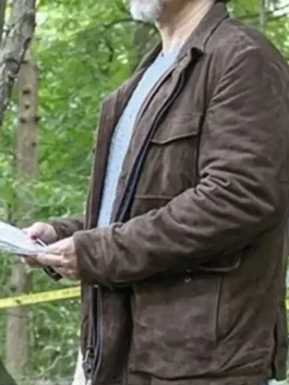 Prodigal Son Gil Arroyo Brown Jacket side profile in professional brown suede with luxury turn down collar.