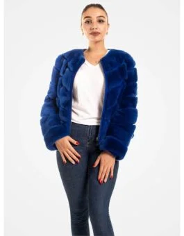 Women Fashion Real Fox Fur Blue Jacket