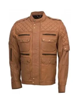 Men's Quilted Style Tan Leather Jacket