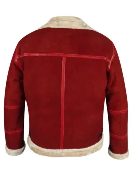 Ryan Reynolds jacket Spirited edition in red suede with golden shearling collar, perfect winter outerwear for a holiday look.