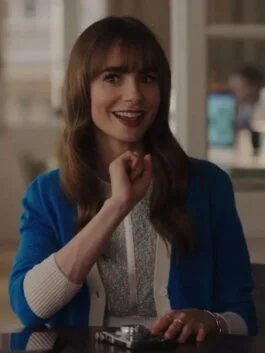 Emily In Paris S03 Lily Collins Blue Cardigan