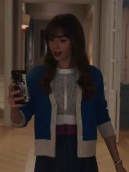 Emily In Paris S03 Lily Collins Blue Cardigan