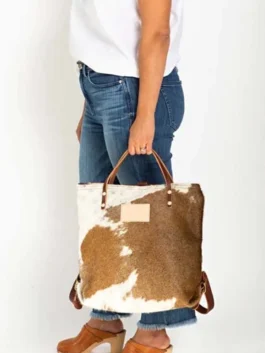 Hairon White And Brown Leather Backpack