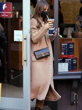 Lily Collins Long Beige Coat