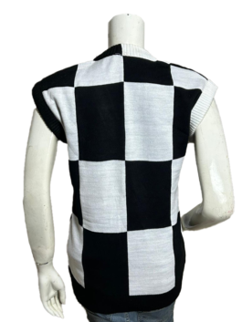 Back view of the black and grey checkered Wednesday Addams Sweater Vest from America Jackets.