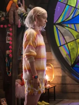 Wednesday Enid Sinclair Striped Sweater side pose