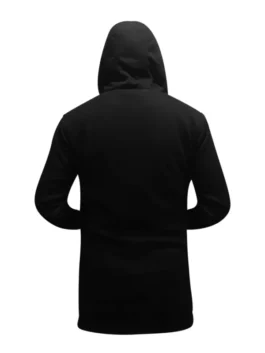 Wednesday Addams Hoodie back view in professional raven black with luxury full length sleeves.