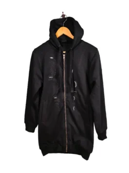 Wednesday Addams Hoodie showcasing professional black panels and luxury fleece material.