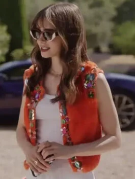 Emily in Paris S03 Lily Collins Orange Vest