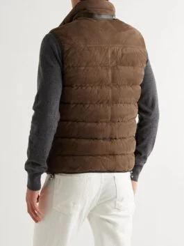 Mens Suede Leather Puffer Vest