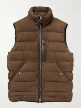 Mens Suede Leather Puffer Vest