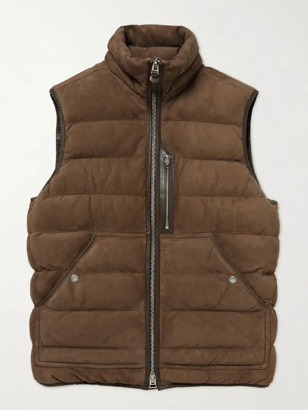 Mens Suede Leather Puffer Vest