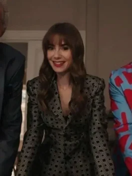 Emily in Paris S03 Lily Collins Grey Printed Blazer