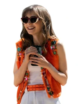 Lily Collins TV Series Emily In Paris Season 3 Emily Cooper Orange Vest