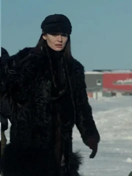 The Recruit Laura Haddock Black Fur Coat