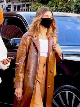 Hailey Bieber Leather Coat