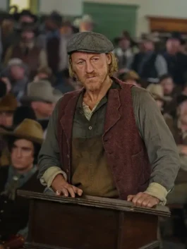 Historical drama inspired men’s vest featuring a notched lapel and multiple utility pockets.