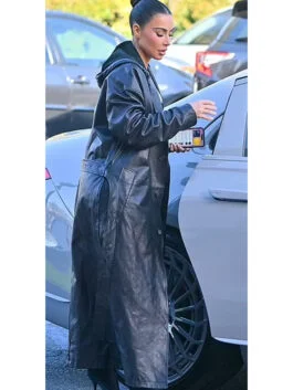 Kim Kardashian Black Leather Coat