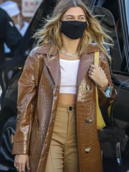 Hailey Bieber Leather Coat