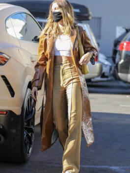 Hailey Bieber Leather Coat