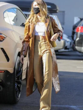 Hailey Bieber Leather Coat