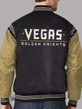 Vegas Golden Knights varsity jacket featuring bold back lettering and contrasting long sleeves.