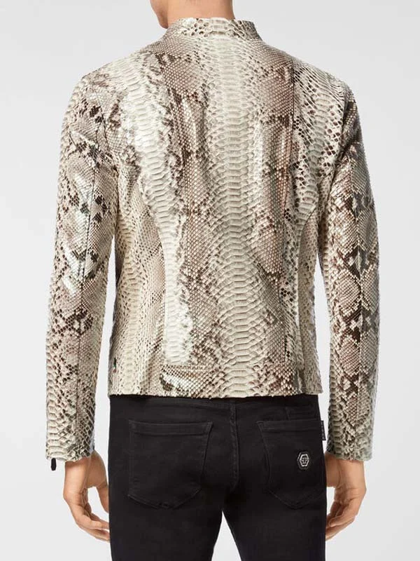 Men's Exotic Snakeskin Texture Leather Jacket Fast X