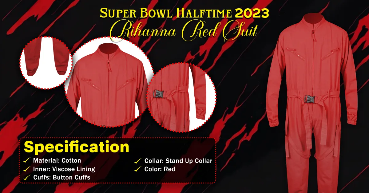 Super bowl halftime rihanna red jumpsuit costume with specifications. Red rihanna jumpsuit