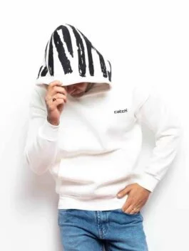 Mens Casual Plush White Catch Hoodie