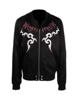 Che Diaz Black Embroidered Bomber Jacket