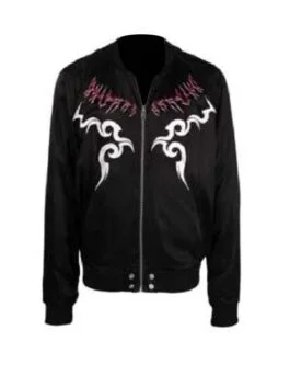 Che Diaz Black Embroidered Bomber Jacket