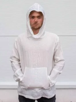Kangaroo White Linen Hoodie