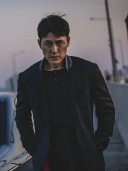 Jung Woo-sung as Soo-hyuk in A Man of Reason wearing a long black tailored wool coat.