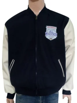 Rear view of the Super Bowl All Madden Jacket featuring large 