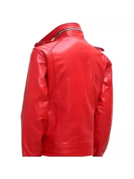 Flap Pocket Leather Jacket Red Men back