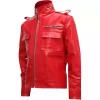 Flap Pocket Leather Jacket Red Men front