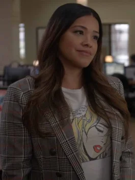 Gina Rodriguez Not Dead Yet Plaid Blazer