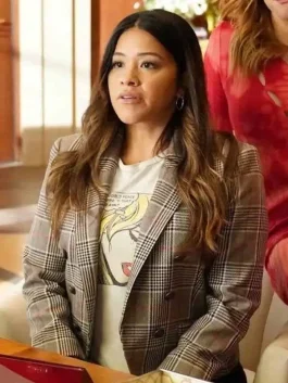 Gina Rodriguez Not Dead Yet Plaid Blazer