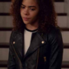 Women’s cropped real leather jacket featuring a lapel-style collar and zippered cuffs.
