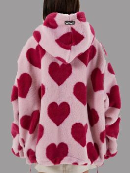 Heart All Over Oversized Shearling Coat