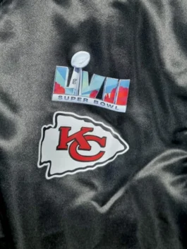 A men's Kansas City Chiefs Black Bomber Jacket with ribbed cuffs and team logo details.