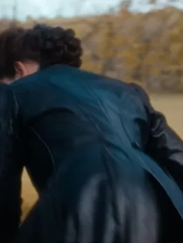 A professional shot of The Law According to Lidia Poet Leather Coat featuring a vintage aesthetic.