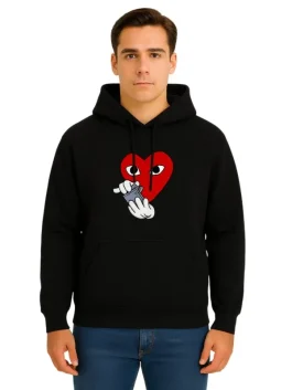 Mens Heart Print Casual Kangaroo Hoodie