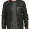 Men’s Racing Stripes Motorcycle Leather Jacket