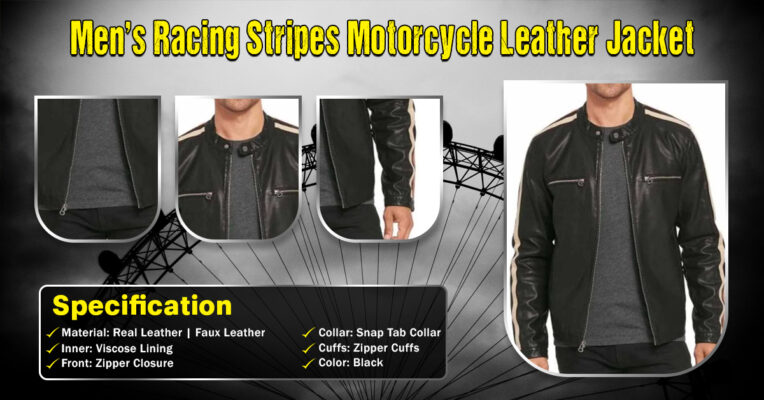 Men&rsquo;s Racing Stripes Motorcycle Leather Jacket