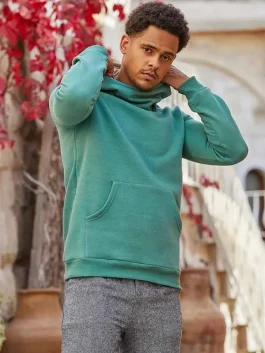 Pullover Green Hoodie For Men With Kangaroo Pocket Front